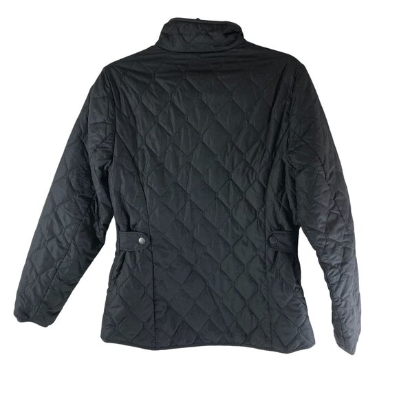 Eddie Bauer Womens M Black Quilted Jacket Diamond Pattern Full Zip Pockets - Picture 2 of 5
